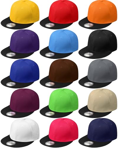 Image of 15 Pack Snapback Hats for Men Hip Hop Style Solid Baseball Hats Adjustable Snapback Cap Flat Brim Baseball Caps