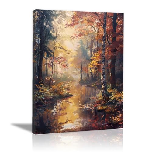 Paysage forestier sur toile pour salon et cuisine 70x100cm encadrée