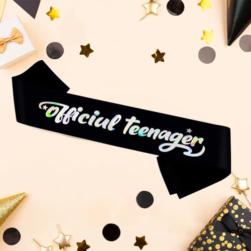 Official Teenager Sash, Teen 13th Birthday Gifts Party Supplies, It's My 13th Birthday Sash,Black with Laser Print3