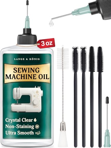 Lange & König 3.4 Oz Sewing Machine Oil Set Including 1' & 1.5' Precision Oil Applicators & 5X Specialized Deep Cleaning Brushes - Sewing Supplies, Sewing Products (Crystal Clear)