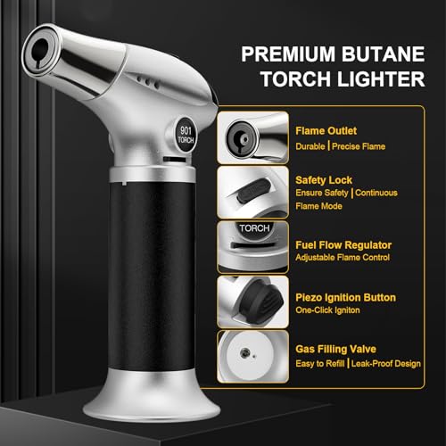 Image of TBTeeK Butane Torch, Kitchen Torch Cooking Torch with Safety Lock & Adjustable Flame for Cooking, BBQ, Baking, Brulee, Creme, DIY Soldering, 2Pack (Butane Not Included)