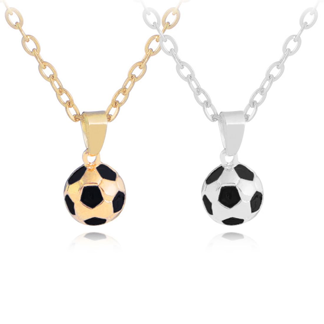 2 colliers avec pendentif football en alliage (or + argent), football accessoire et accessoire foot, cadeau foot idéal comme idée cadeau fan de foot, cadeau garcon pour enfants et supporters