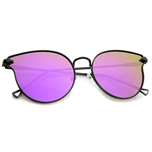 zeroUV - Metal Frame Arrow Temples Cateye Sunglasses For Women With Colored Mirror Flat Lens 58mm4