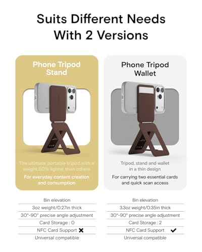 Image of MOFT Phone Tripod Stand Selfie Stick for iPhone, Multi-Angles iPhone Stand, Lightweight & Portable Phone Holder, Strong Magnets, MOVAS Vegan Leather, Travel Essentials, Brownie (Without Card Slot)