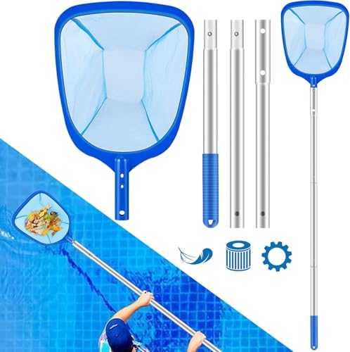 Épuisettes de Surface, Épuisette de Piscine,Épuisettes de Fond,Épuisettes de Surface Piscine,Filet Piscine avec 98CM Télescopique en Aluminium Perche,Kit...