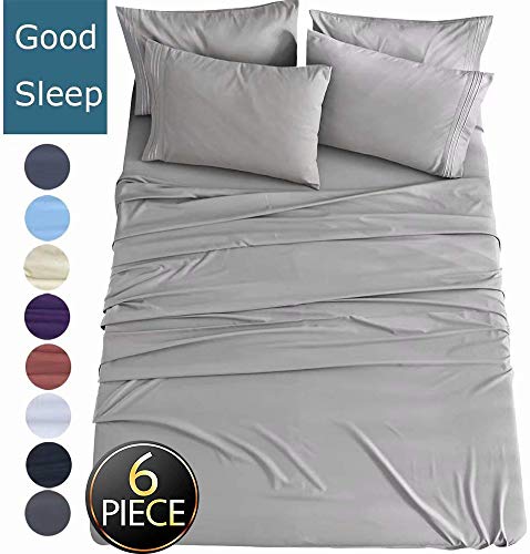 Shilucheng King Size 6-Piece Bed Sheets Set Microfiber 1800 Thread Count Percale 16