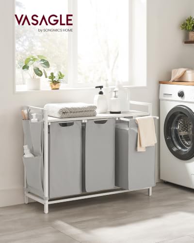 Image of VASAGLE Laundry Hamper with Shelf, 3 Pull-Out Bags, 3 x 10.6 Gallons (40 L)
