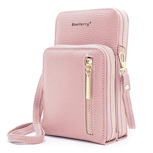 YERUUE Handytasche zum Umhängen Kleine Handy Umhängetasche PU Leder Geldbörse mit 8 Kartenfächern, 3 Reißverschlusstaschen und Verstellbarem Schultergurt, Geeignet für Handys unter 6,7 Zoll(rosado) Cover