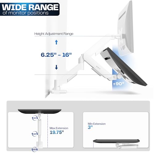 Image of VIVO Single Monitor Stand, Fully Adjustable Arm for 17 to 32 inch Screen, Mechanical Articulating Desk Mount, Gaming and Office Setups, VESA 75x75, 100x100, Max 19.8 lbs, Classic, White, STAND-V001OW
