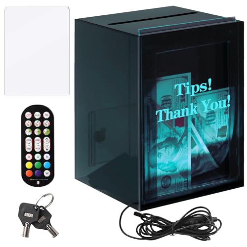 WNJ Tip Jar With Led Light & Lock, Donation Box