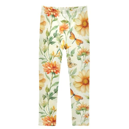 Dahlia Butterfly Dragonfly Watercolor Daisy Flower Girls Leggings Kids Yoga Pants Dance Active Tights 4T