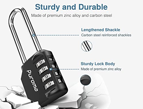 Puroma 2 Pack 2.6 Inch Long Shackle Combination Lock 4 Digit Outdoor Waterproof Padlock For School Gym Locker, Sports Locker, Fence, Gate, Toolbox, Case, Hasp Storage (Silver & Black) #TOP1
