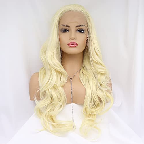 Xiweiya Wigs Blonde Lace Front Wig Long Body Wave 613# Golden Yellow Wig Synthetic Heat Resistant Fiber Middle Parting for Women Cosplay Makeup Party 24 Inches - Image 2