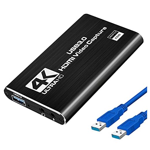 Tarjeta de Captura de Video, UYIKOO 4K HDMI Tarjeta de Captura de Juegos Tarjeta de Captura de PC USB 3.0 1080P / 60fps para Transmisión de Juegos Soporte de Transmisión en Vivo PS4, Xbox, Videocámara