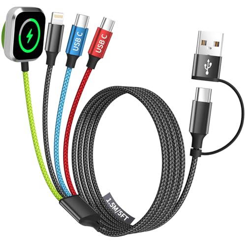 Image of Dual USB C Multi Charging Cable with iWatch Charger, 1 Pack 5FT Travel