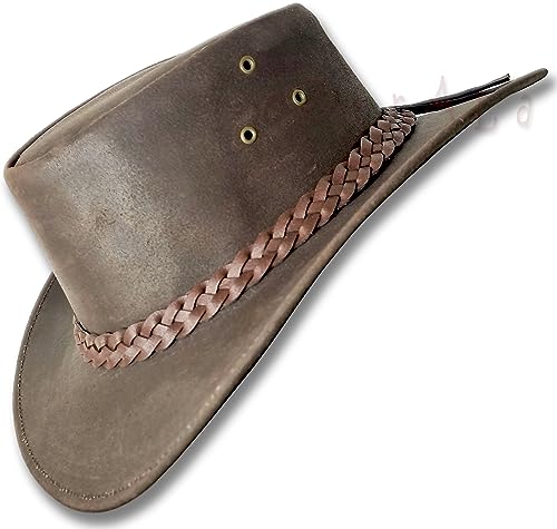 Oztrala Oiled Leather Hat Australian Outback Aussie Western Cowboy Mens Womens Kids Black Brown WO HL11 US