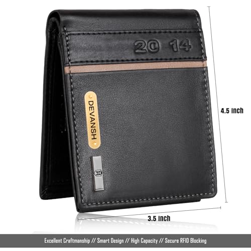 Image of HORNBULL Men's Personalized Wallet I Customized Slim Stylish Leather Purse with Name I Unique Birthday Gift for Men Boy Love Husband (Black /Mud)