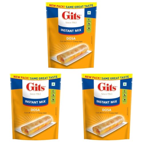 Image of Gits Instant Rice Dosa Breakfast Mix, Makes 20 per Pack, Pure Veg, South Indian Breakfast Mix, 500g (Pack of 3)