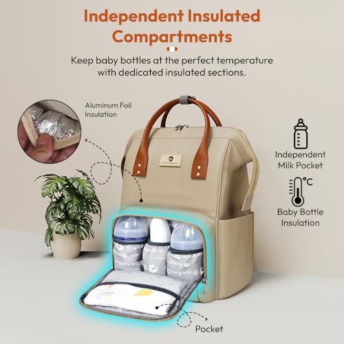 Image of StarAndDaisy Diaper Backpack For Mothers For Travel /Diaper Bags For Mom With Multi Compartments, Insulated Bottle Pockets, Waterproof, Ultra Soft Oxford Fabric, 24Lt Capacity - Beige