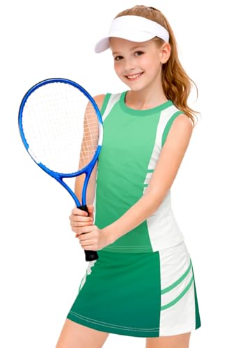 Image of AOBUTE Girls Tennis Golf Outfit Tank Top and Skirt with Shorts Set 4-12 Years