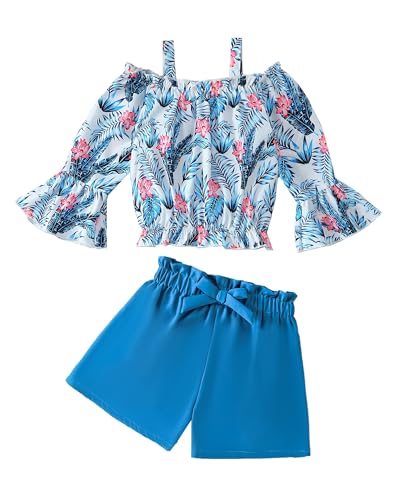 Image of Weebaby Girls Clothes 2 Piece Outfits Cute Kid Clothes Crop Top Paperbag Waist Shorts Set Summer Clothes for Tween Girls