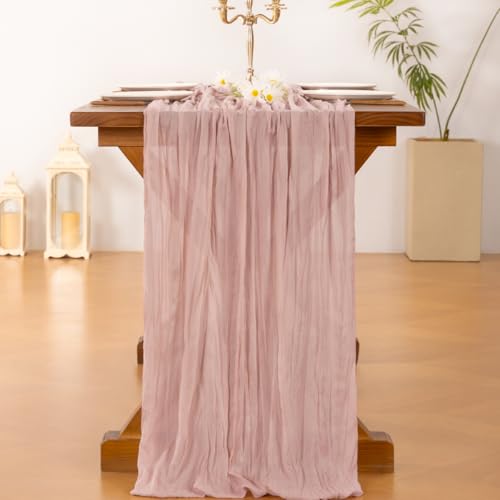 image for Socomi 3pcs Pink Cheesecloth Table Runner Fall Thanksgiving Boho Rusti