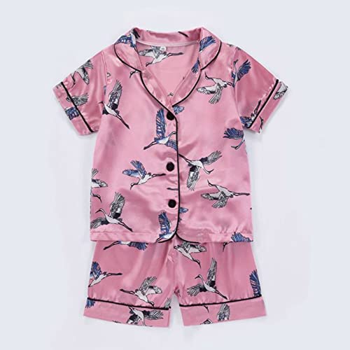 Toddler Satin 𝐏ajamas Matching Shorts Set for Baby Girls Boys Button Down Shirt and Loung𝐞 Shorts 𝐒ilk 𝐏a𝐣ama Set2