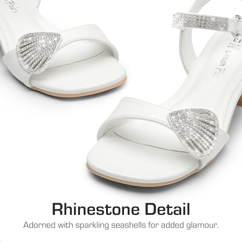 Image of DREAM PAIRS Girls Sandals Ankle Strap Square Toe Low Heel Crystal Shell Wedding Party Flower Dress Shoes for Little Kids /Big Kids