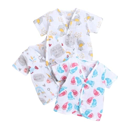 Image of Polka Tots Baby Boys & Girls Cotton Muslin Jabla Vest - Half Sleeve, Front Open, Soft & Breathable Daily Wear, Pack of 3 (Newborn)