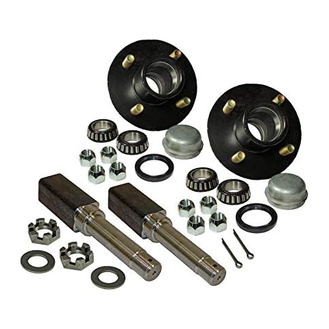 Pair of 4-Bolt on 4 Inch Hub Assembly (AKSQ-200044) Includes (2) Square Shaft 1 Inch Straight Spindles & Bearings Cover