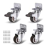 1 Inch Small Caster Wheels Set of 4, L-Bracket Casters Low Profile Side Mount Casters, Swivel Rubber Castors for Furniture, Underbed Drawer, DIY Project, Capacity Lbs: 97 Lbs (with 2 Brakes)