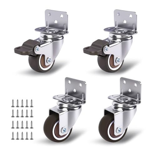 1 Inch Small Caster Wheels Set of 4, L-Bracket Casters Low
