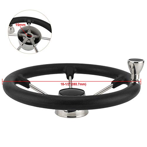 Yaegarden 11 Inch 5 Spokes Boat Steering Wheel, Stainless Marine Wheel with Black Foam Grip & Turning Knob