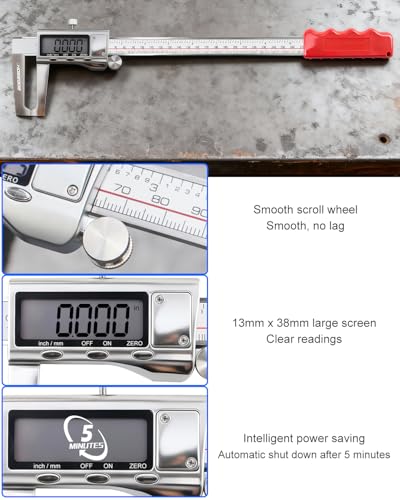 Image of GODESON Digital Caliper 12 inch with Outer Groove, Brake Disc Rotor Measuring Tool, Stainless Steel Digital Calipers for 3D Printing & DIY, LCD, Inch /MM Units, Auto-Off, Rubberized Grip & Storage Case
