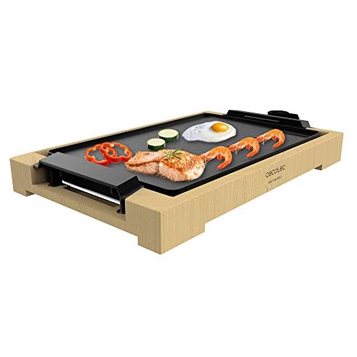 Cecotec Plancha de Asar eléctrica Tasty&Grill 2000 Bamboo. 2000 W, Estructura de bambú, Termostato regulable, Superficie plana Antiadherente, Revestimiento aluminio fundido, Apta para lavavajillas