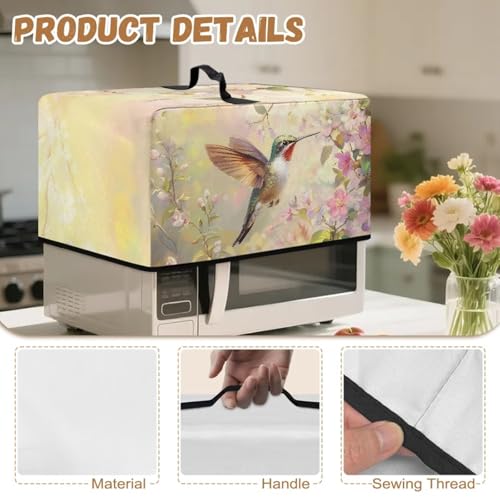 Image of Countertop Microwave Oven Cover Dust Protection Small Appliance Toaster Ovens Dust Cover for Kitchen Decor, 18.25 x 14.5 x 11 Inches, S, Hummingbird Pink Flower