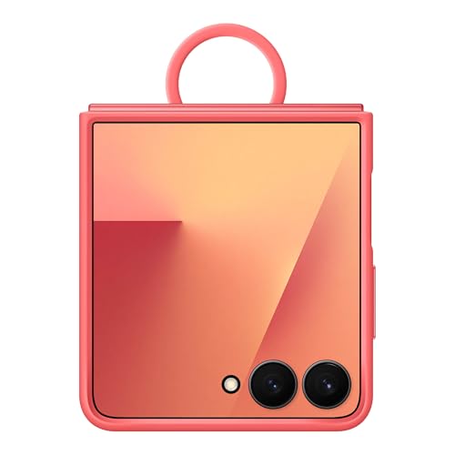 Image of Samsung Galaxy Z Flip7 Official Ring Phone Case Silicone, Easy to Carry, Soft, Sleek, US Version, Coral Red