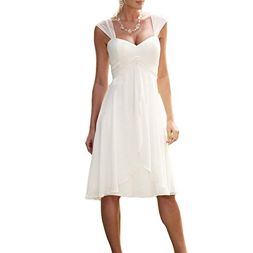 Preisvergleich Produktbild YASIOU Brautkleid Damen Kurz Weiß Chiffon Herzausschnitt A Linie Elfenbein Hochzeitskleid
