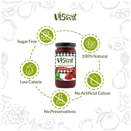 Image of Vistevia Sugar Free Mixed Fruit Jam & Strawberry Jam, Diabetic and Keto Friendly - Sweetened Naturally with Stevia, More Than 60% Fruit Content - Tastes Delicious - Pack of 2 (400 * 2 GM)