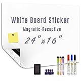 Magnetic Whiteboard Sticker - Adhesive Backing 24'' x 16'' Dry Erase Board for Wall Whiteboard Contact Paper for Office Home Door Include Marker Magnet Eraser