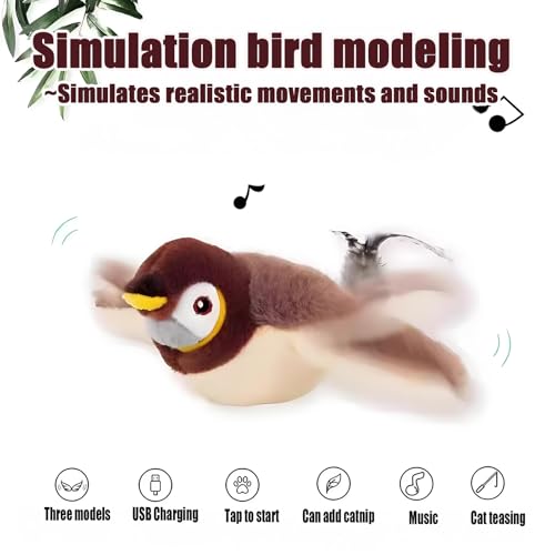 Image of Yewmow Interactive Chirping Bird Cat Toy,2026 Upgrade Flapping Bird Cat Toys,Simulated Chirping Bird Cat Toys,Cat Stimulation Toys for Indoor Cats (Sparrow 1pcs)