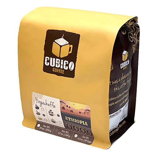 Ethiopia Yirgacheffe Coffee - Whole Bean Coffee - Freshly Roasted Coffee - Cubico Coffee - 12 Ounce (Single Origin Ethiopian Coffee)