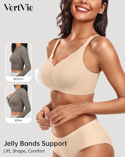 Image of Vertvie Seamless Jelly Bra No Underwire Supportive Bralette | Wireless, Full Coverage, Push Up, Scalloped V-Neck, Buttery Soft & Invisible under T-shirts for Everyday Oder Women's Comfort