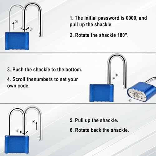Image of Combination Lock, 4-Digit Heavy Duty Combo Lock, Combination Padlock Weather-Resistant Heavy Duty Combo Locks for Outdoor Fence, Locker, Sheds, Gym, Gate Hasps (Long 2pcs-Blue)