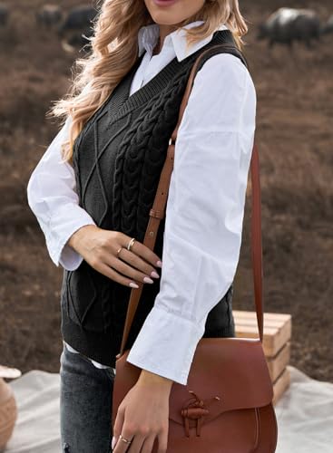 Image of EVALESS Oversized Sweater Vest for Women V Neck Sleeveless Solid Color Loose Pullover Sweater