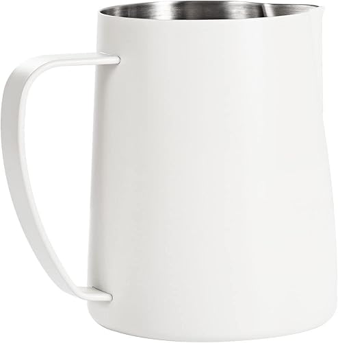 Miniatura 2 de Jarra de espuma de leche, jarra de vapor de acero inoxidable de 20.3 fl oz, café capuchino barista jarra de vapor jarra de leche latte Art, blanco