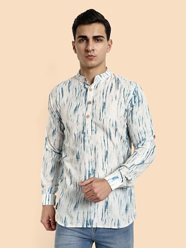 Image of Vardha Men's Cotton Printed Short Kurta with Comfortable Fit and Simple Style and Regular Look | Kurta for Men