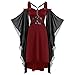 Kuluzego Burgundy Wine Women Graphic Dresses - Spaghetti Strap 3/4 Sleeve Mini Petite Victorian Gothic Grunge Mesh Summer Fall Dresses 2025 Soft Comfy Clothes Fashion XXL