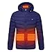 HEETEY Chaqueta de invierno para hombre, con USB, con capucha, con cuatro calentadores eléctricos, de algodón, cálida, parka de invierno con pelo, abrigo de invierno con capucha azul L