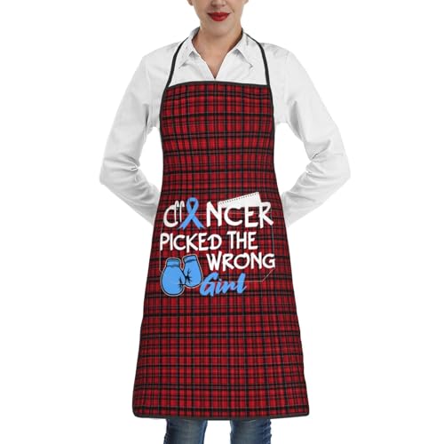 nopicsn Cancer Picked The Wrong Girl Diabetes Apron for cooking with Pockets Women Men Kitchen Chef Funny Aprons